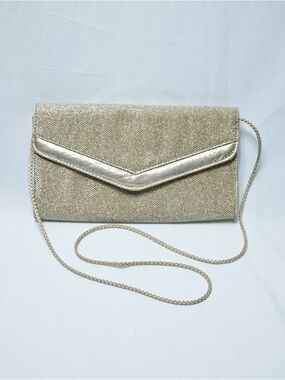 Touch of Nina Metallic Gold Envelope Clutch with Chain Strap